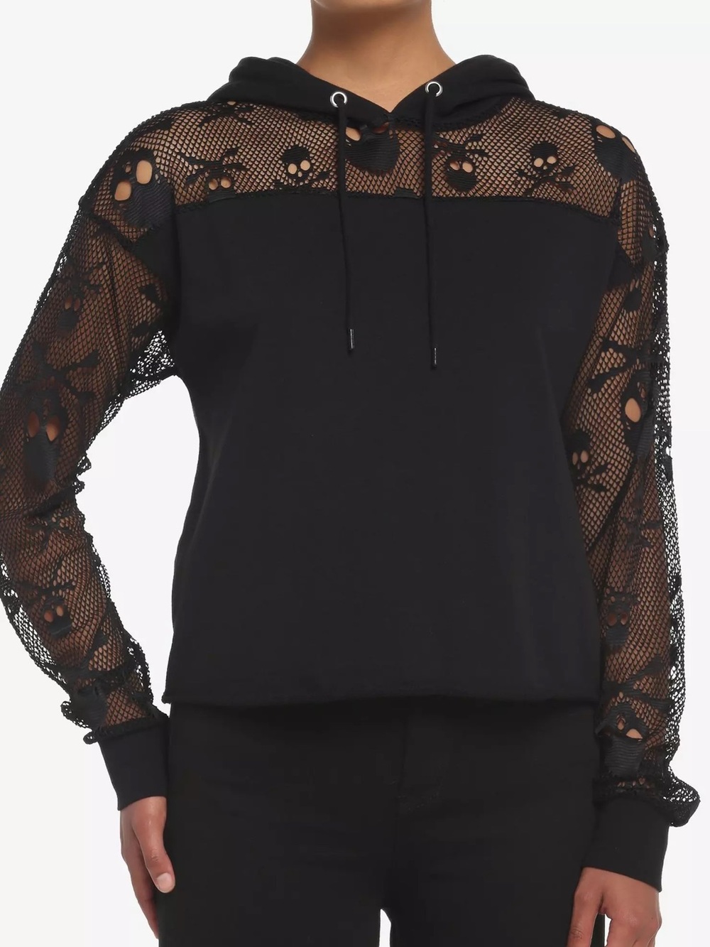 Hot Topic Black Skull Lace Mesh Hoodie